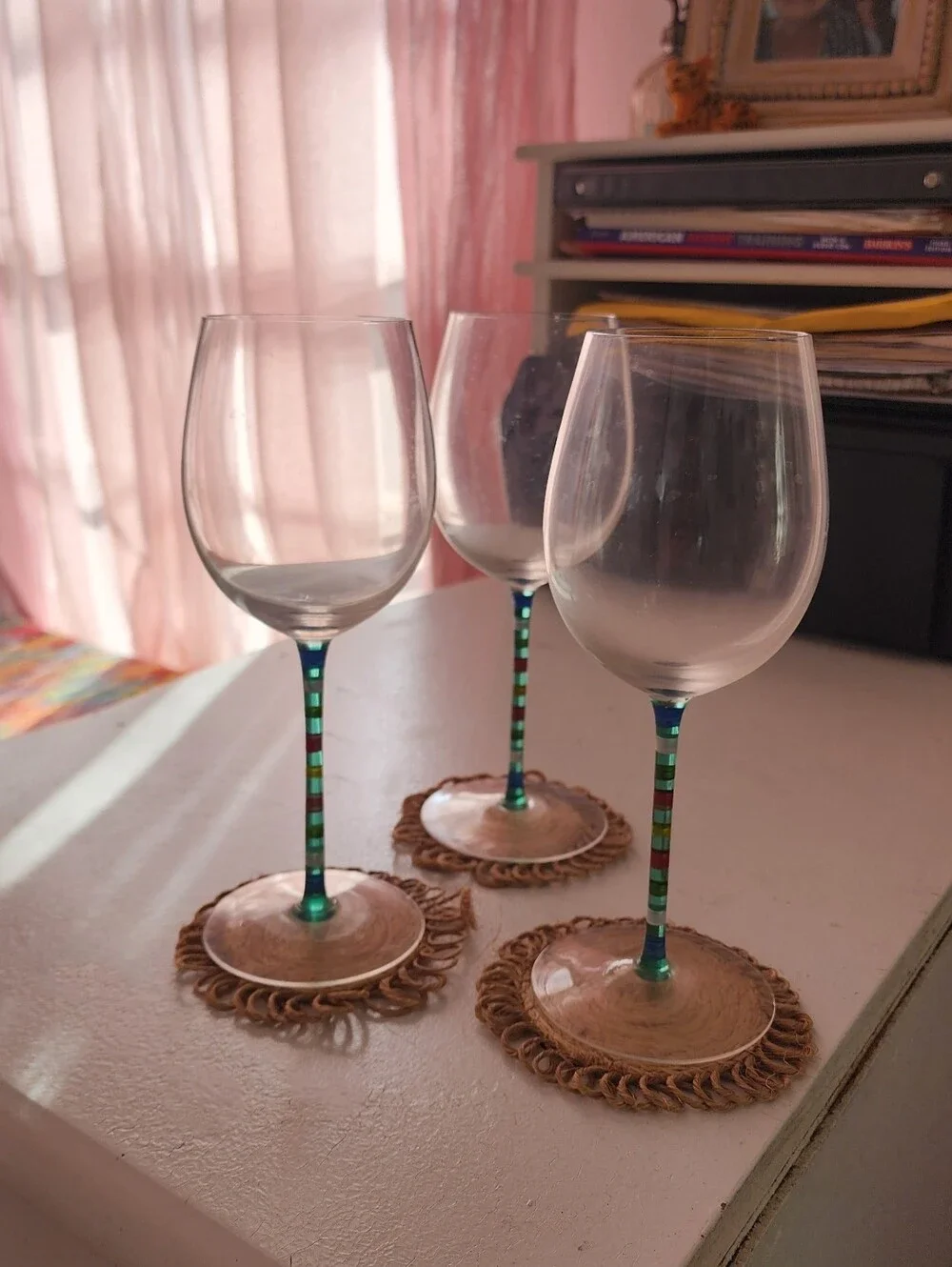 Hand-Painted Stem Caprice Wine Glasses In Teal - Set of 3 - Crate & Barrel